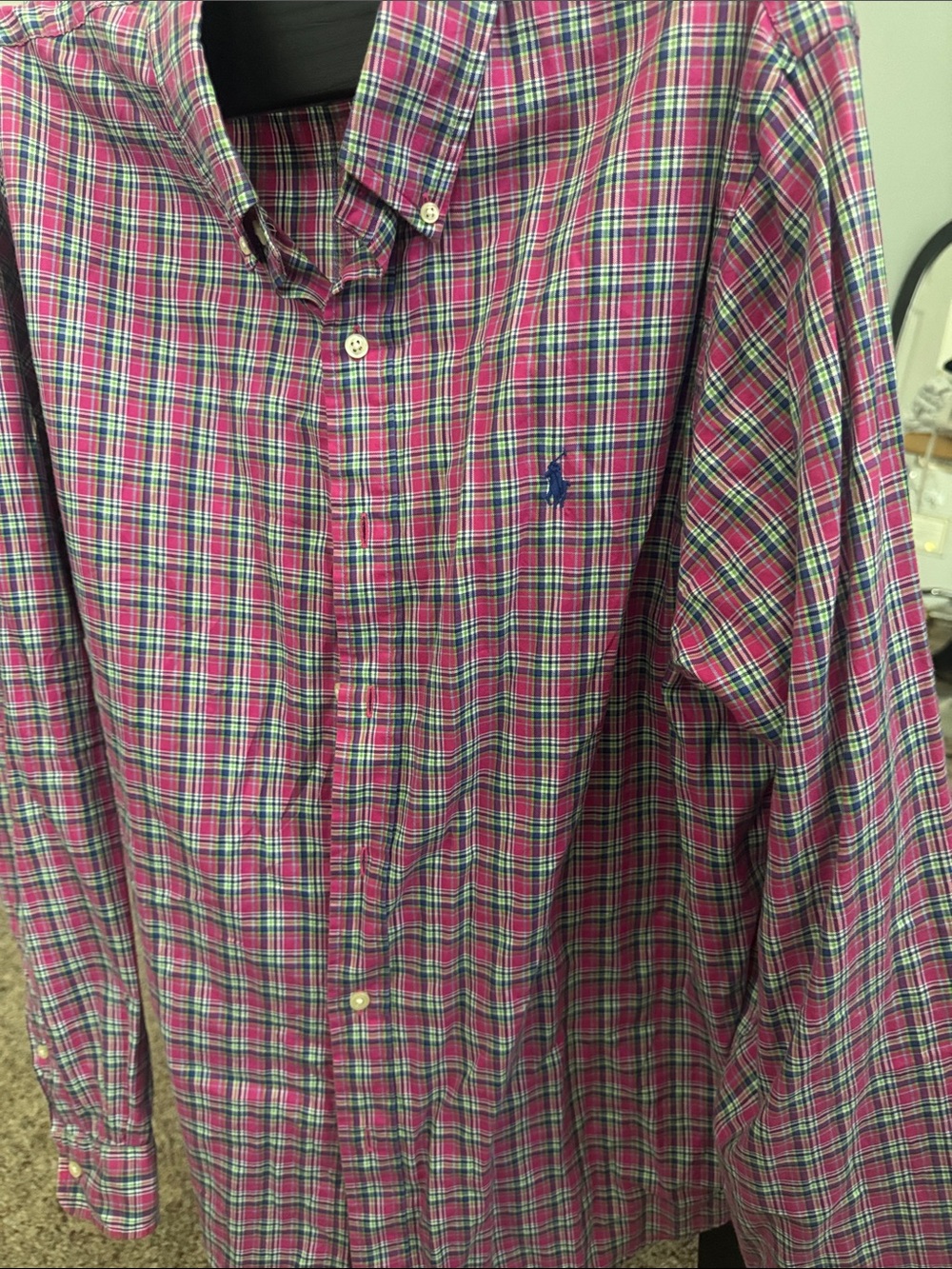 Ralph Lauren Pink, Green & White Plaid Button-Down Shirt